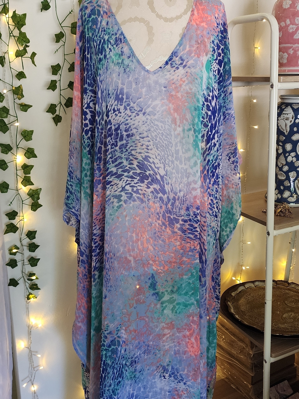 Catalina multicolor blue teal coral printed Sheer Cover Up